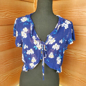 Xhilaration Juniors Size Large Floral Kimono Cardigan Ruffle Tie Top EUC